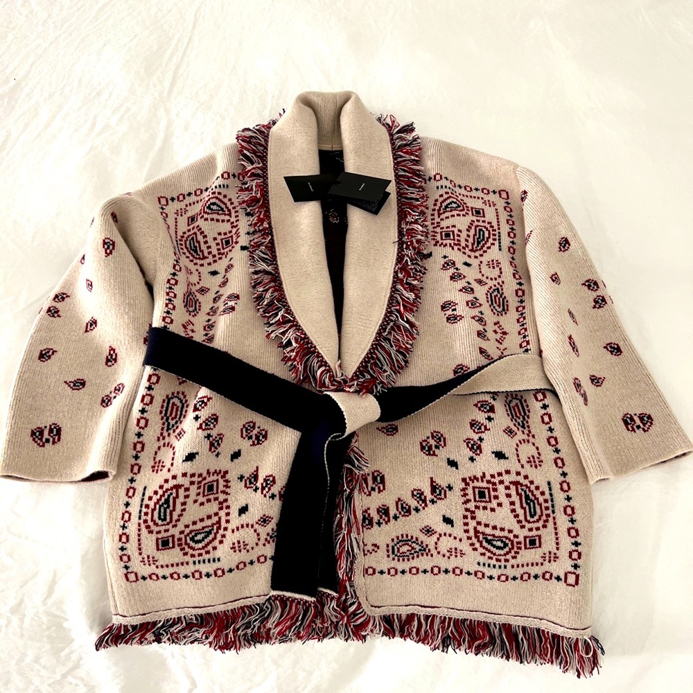ALANUI Bandana Jacquard Cardigan- Small/White Multicolor